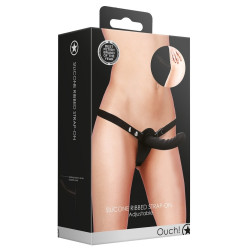  Loveline Silicone Ribbed Strap-On - Adjustable - Black